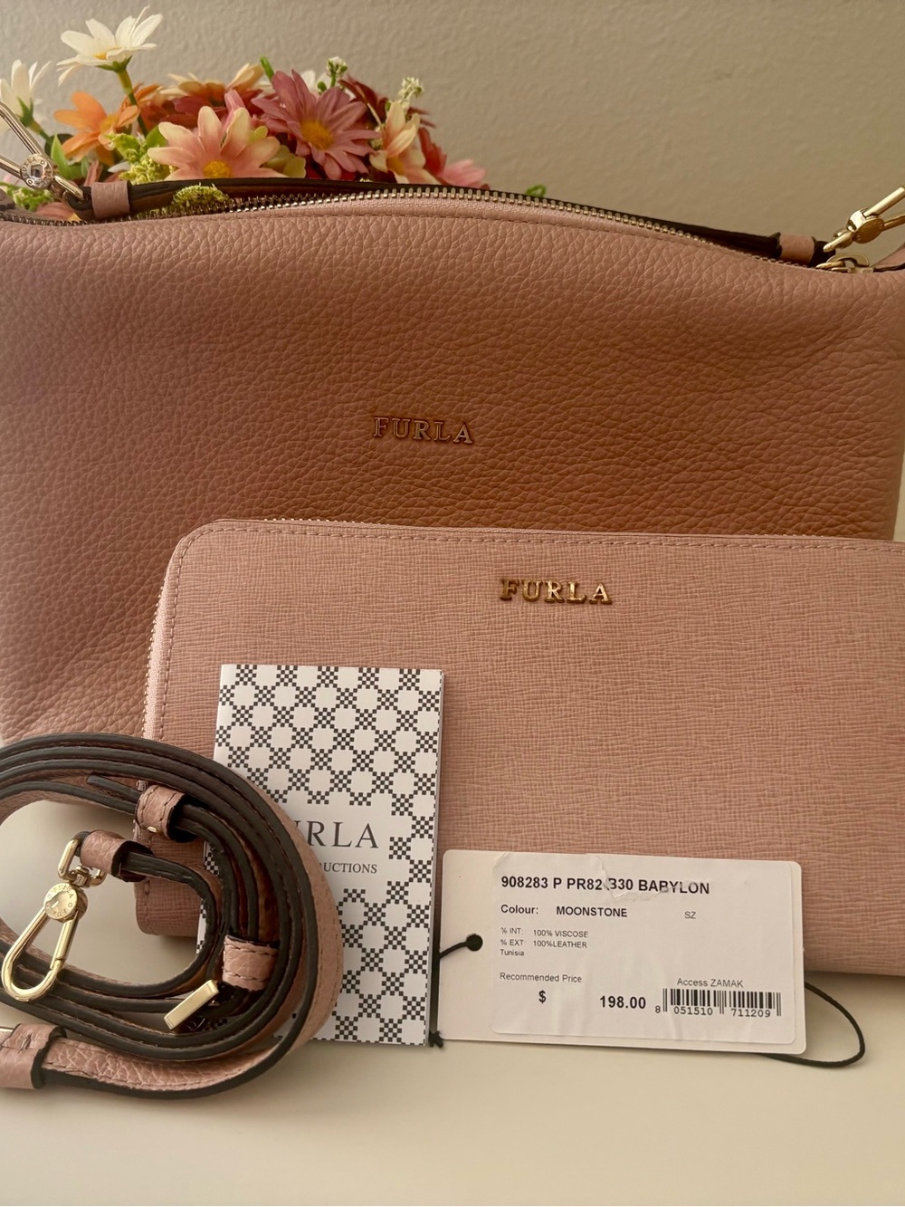 Furla Moonstone Two-Piece Pink Leather Crossbody Set